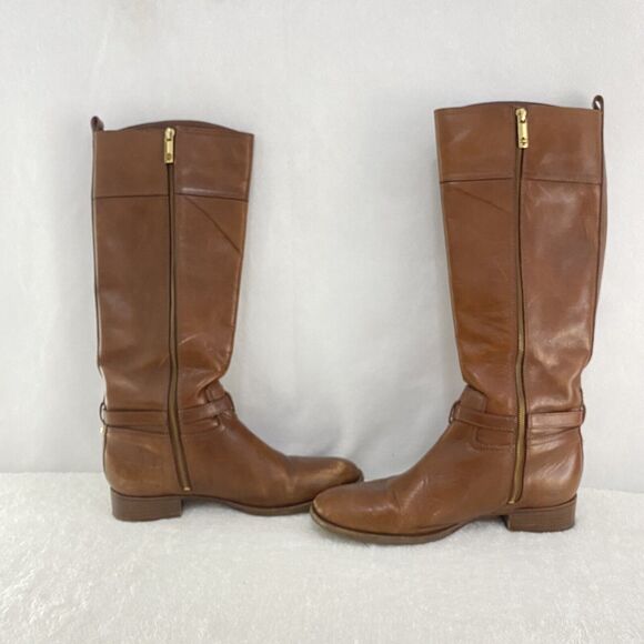 $495 TORY BURCH Nadine BROWN LEATHER Horse Bit Equestrian BOOTS Size 11 #5207 - Picture 2 of 16
